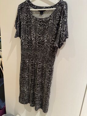 French Connection Black & White snakeskin Printed Smocked-Waist Women’s Dress